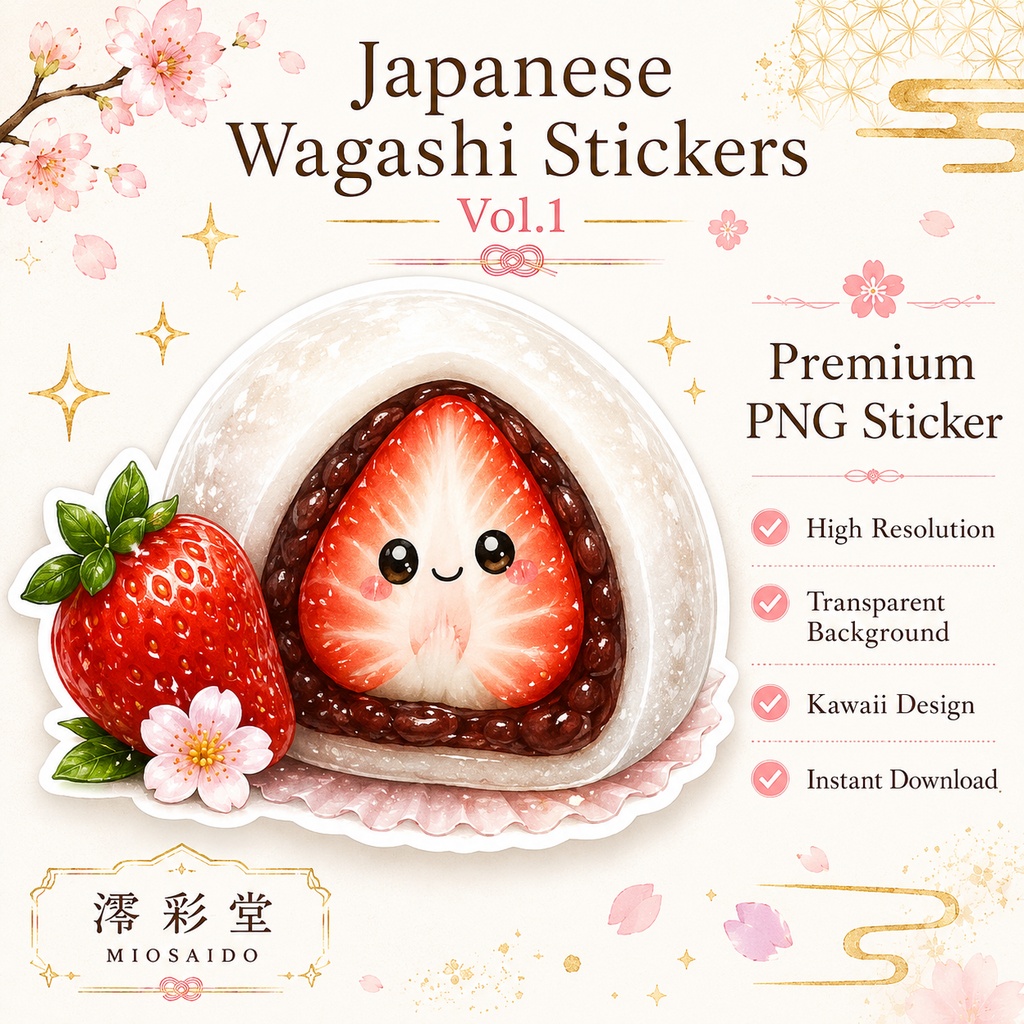 Japanese Wagashi Stickers Vol.1|和菓子デジタルステッカー(18枚セット)|PNG・背景透明