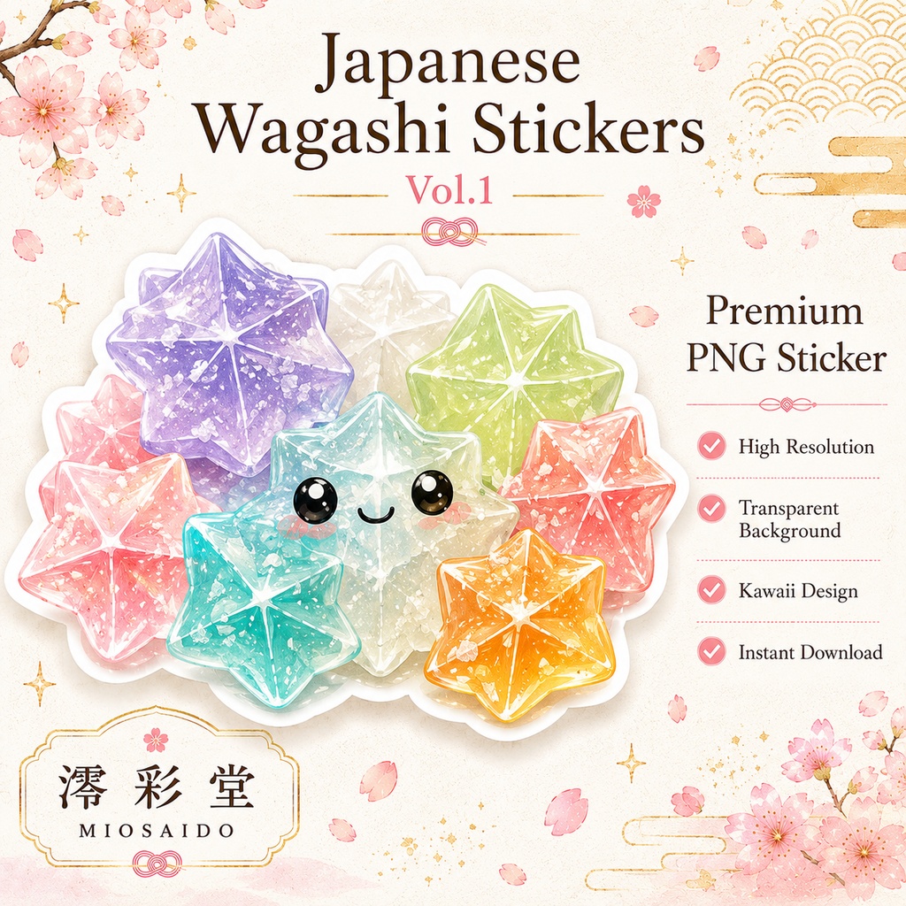 Japanese Wagashi Stickers Vol.1|和菓子デジタルステッカー(18枚セット)|PNG・背景透明
