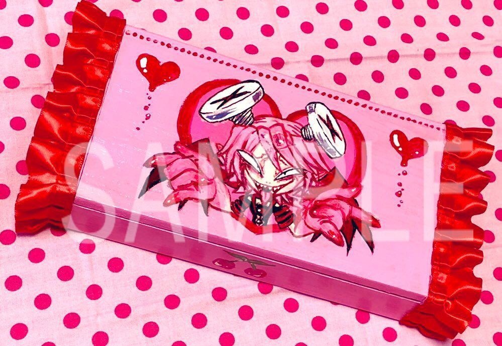 【手描き木箱】おぴんくふりふりチェリーの木箱