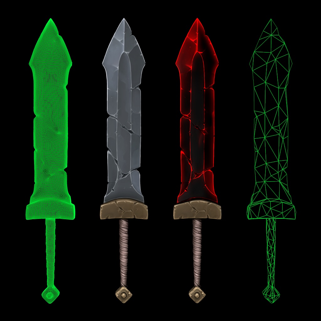 Stylized Sword Highpoly/Lowpoly 様式化された剣ハイポリ/ローポリ