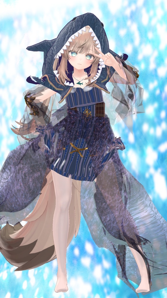 【※斑霞くん作品制作用ポートフォリオ※販売終了】【しなの・ルルネ・マヌカ・桔梗・カリン・5アバター対応】Hollow Shark Dress 【VRChat想定】(ハロウィン衣装+アクセサリー)