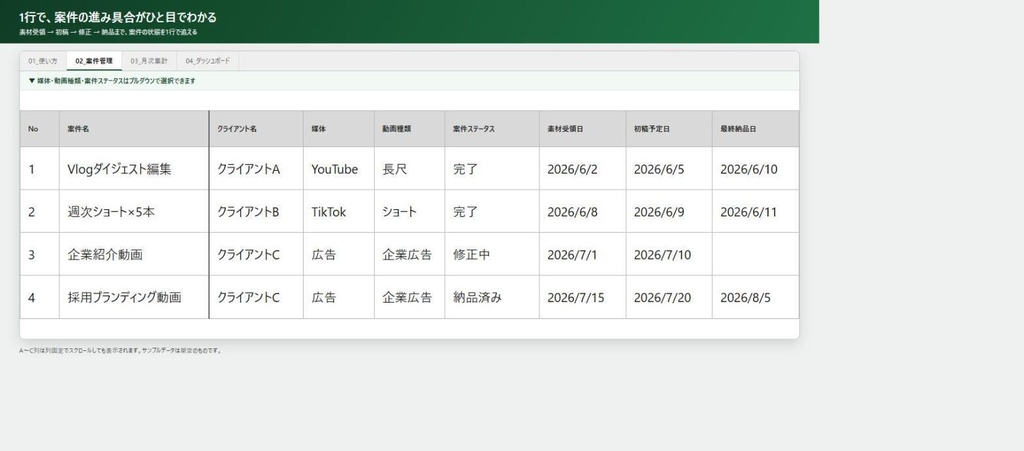 動画編集者向け 案件・修正・請求管理シート