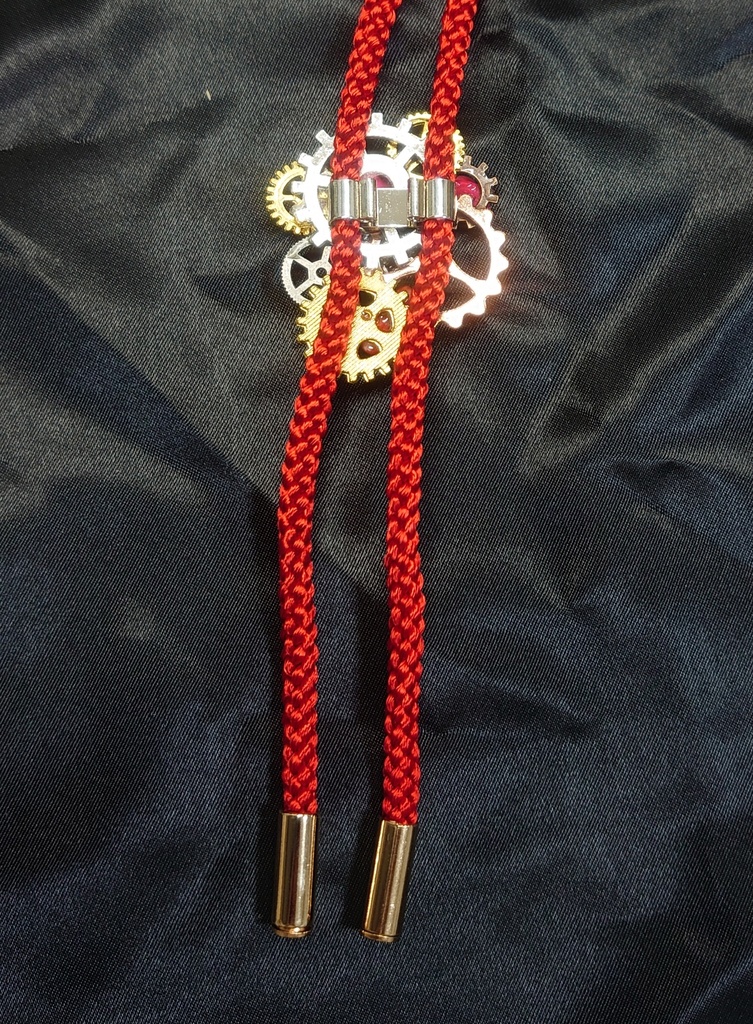 歯車と薔薇と天然石のループタイ B