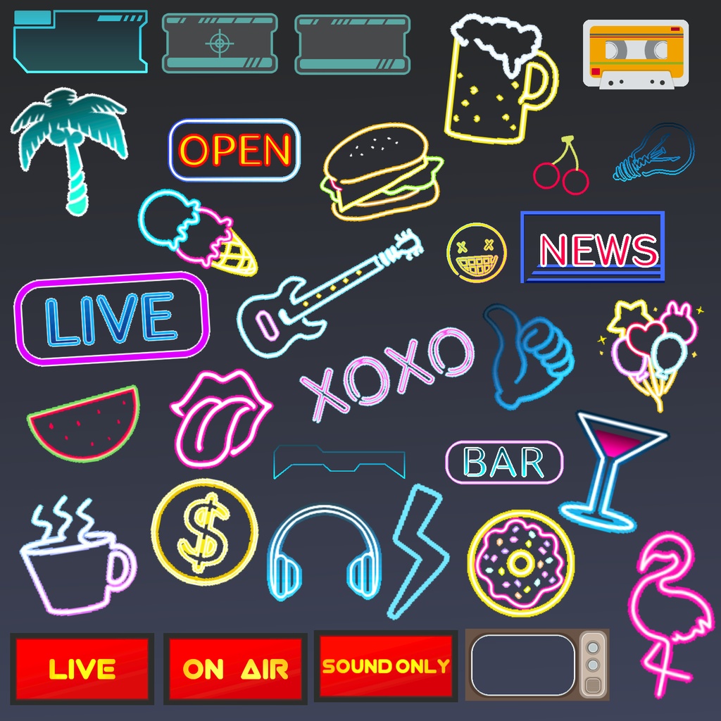 【動く素材】ビジネス・ハロウィン・クリスマス・ネオン素材/背景透過PNG静止画&動く透過GIF