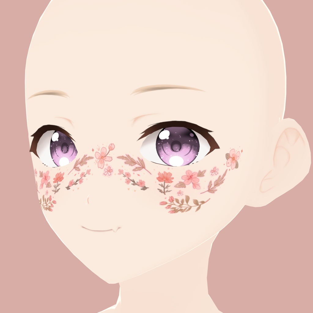 Vroid Face Sticker Texture – Soft Floral Blush & Branches / VRoid用フェイスステッカーテクスチャ(花と枝のやさしいデザイン)