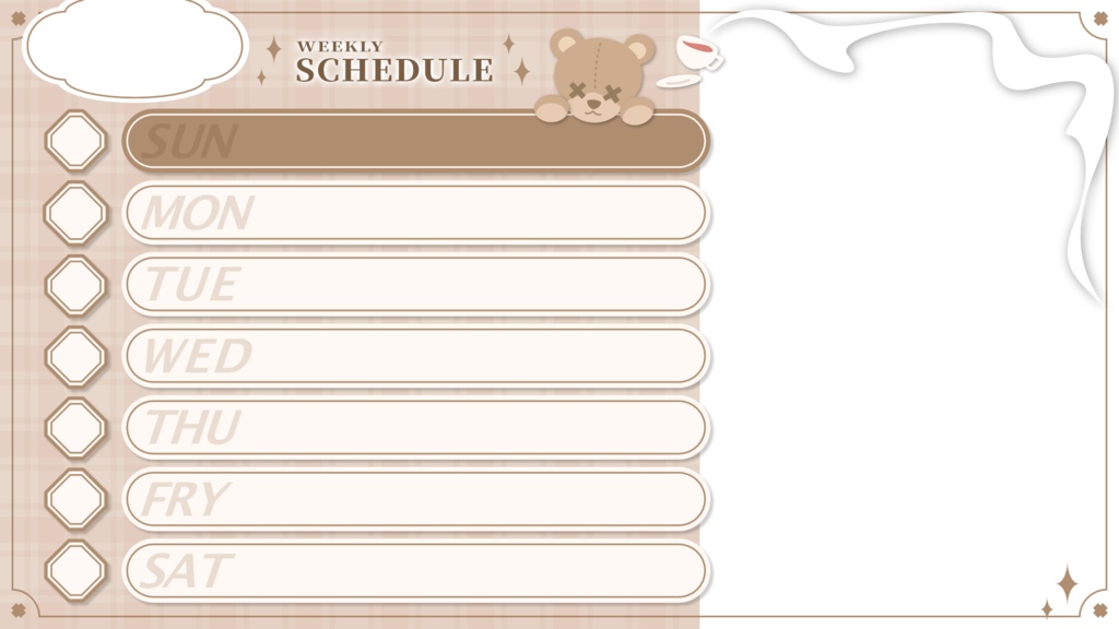 くまちゃん週間スケジュール表-WeeklySchedule【Vtuber/配信者さん向け】フリー素材