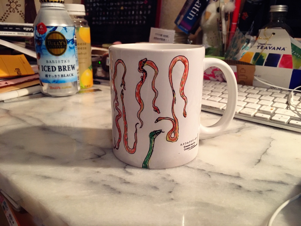 MUG(陶器製)現在2種/Barista Barn owl(バリスタのメンフクロウ)/Emerald tree boa and her babies(エメラルドツリーボア)/Ammonia