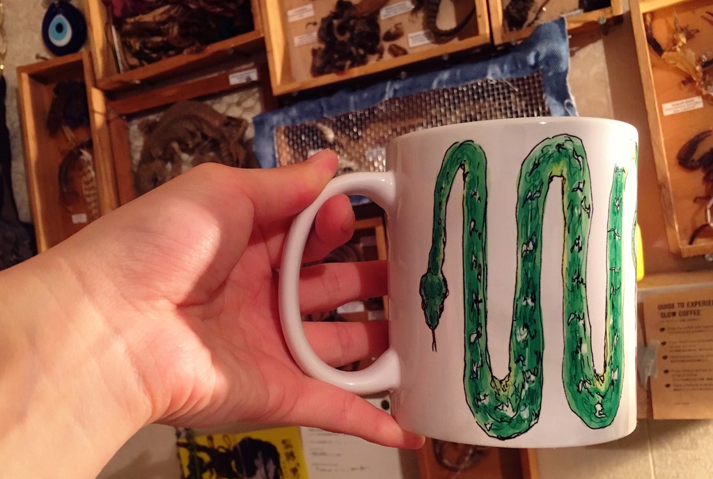 MUG(陶器製)現在2種/Barista Barn owl(バリスタのメンフクロウ)/Emerald tree boa and her babies(エメラルドツリーボア)/Ammonia