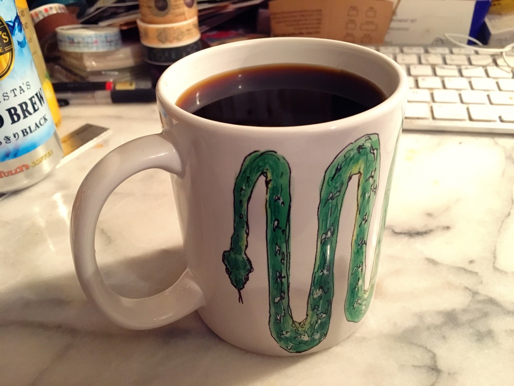 MUG(陶器製)現在2種/Barista Barn owl(バリスタのメンフクロウ)/Emerald tree boa and her babies(エメラルドツリーボア)/Ammonia