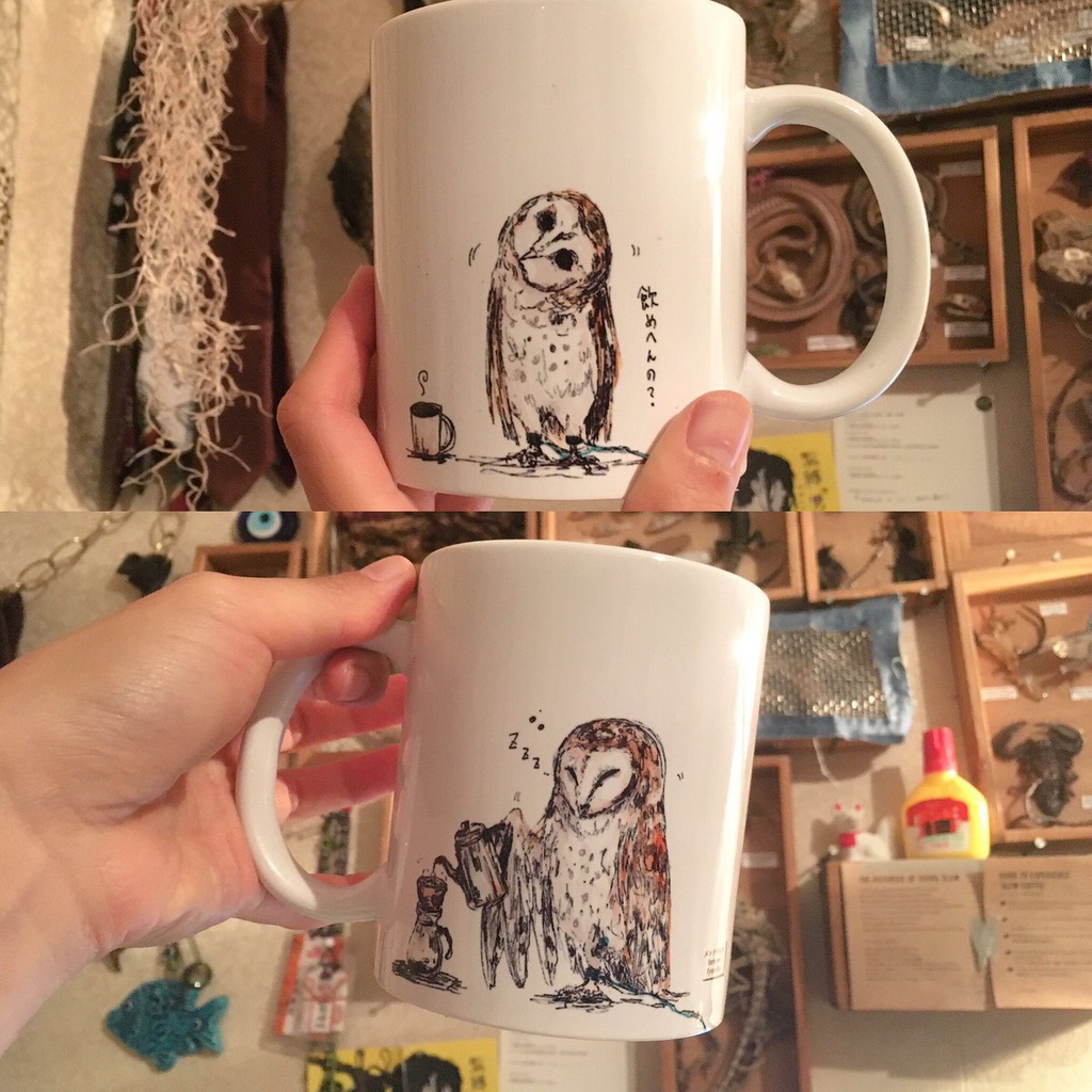MUG(陶器製)現在2種/Barista Barn owl(バリスタのメンフクロウ)/Emerald tree boa and her babies(エメラルドツリーボア)/Ammonia