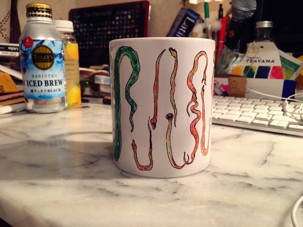 MUG(陶器製)現在2種/Barista Barn owl(バリスタのメンフクロウ)/Emerald tree boa and her babies(エメラルドツリーボア)/Ammonia