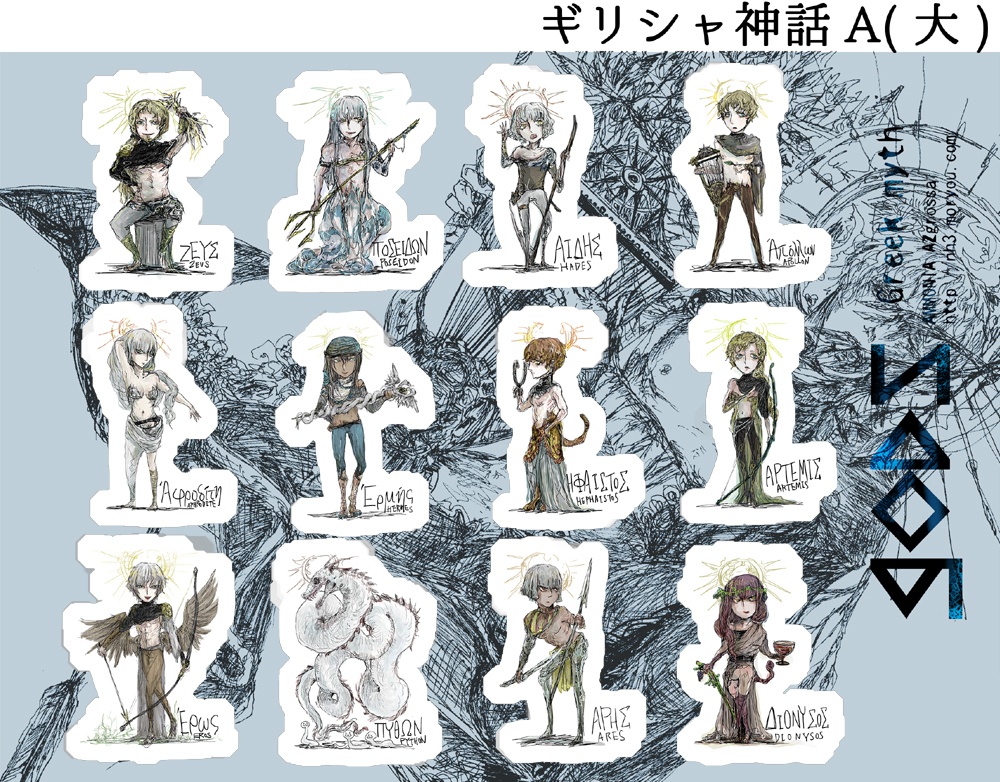 ANGEL/DEMON/GREEK MYTHシール(Big)/(Small)(全8種類) 天使/悪魔/ギリシャ神話キャラクターシール 大/小
