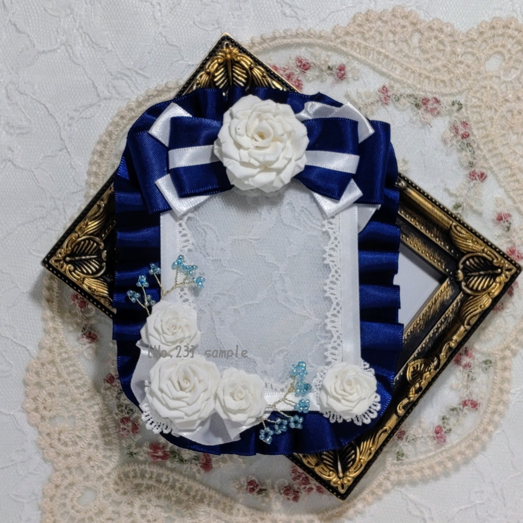 [23] B8　つまみ細工の硬質デコケース(紺)