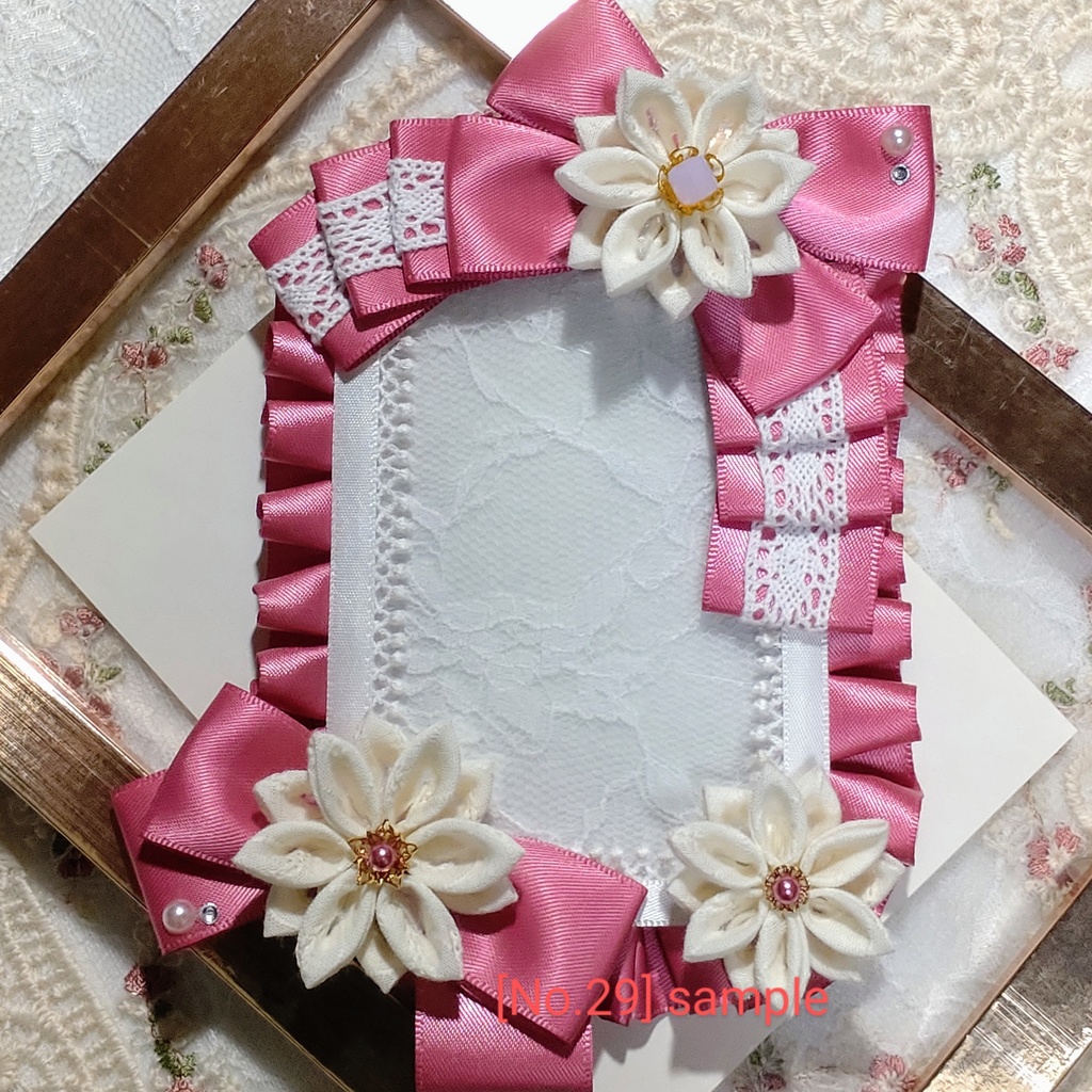 [29]B8 つまみ細工の硬質デコケース(ピンク)