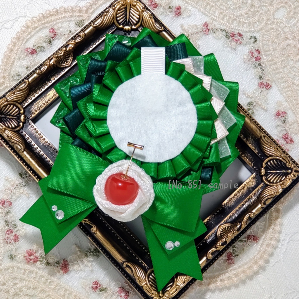 [85]54〜57mm用 つまみ細工　クリームソーダの痛ロゼット(緑)