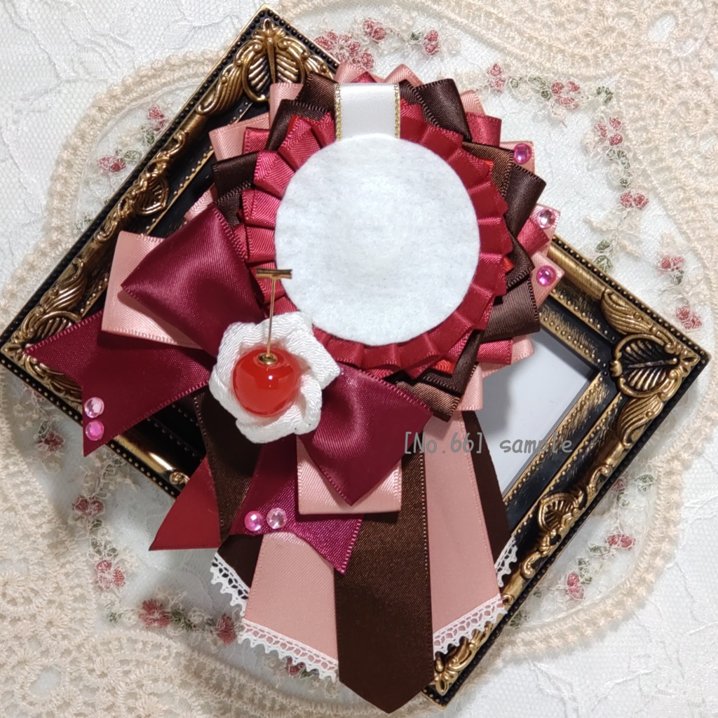 [66]54〜57mm用　つまみ細工　チェリーボンボンの痛ロゼット(ピンク)