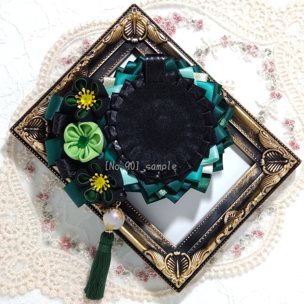 [90]54〜57mm用　つまみ細工の痛ロゼット(緑)