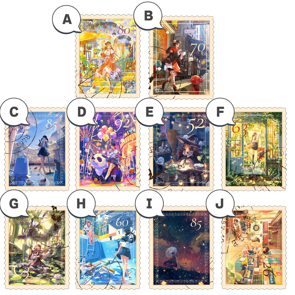 切手風ステッカー(全10種)