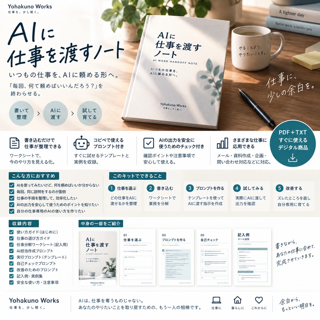 AIに仕事を渡すノート|自分専用の仕事プロンプトを作るPDFワークブック