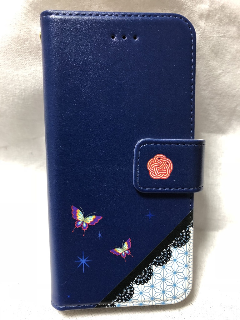 和ゴシック手帳型iPhoneケース(青)