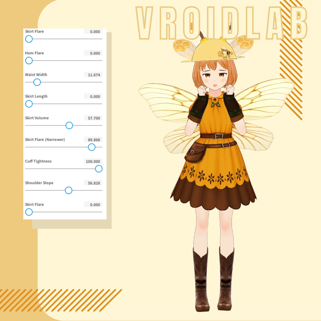 Apisora VRoid Bee Fantasy Dress for Female | VRoid Studio Outfit | Anime Styl | Digital Fashion