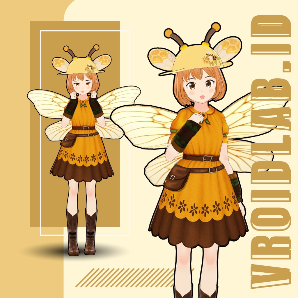 Apisora VRoid Bee Fantasy Dress for Female | VRoid Studio Outfit | Anime Styl | Digital Fashion
