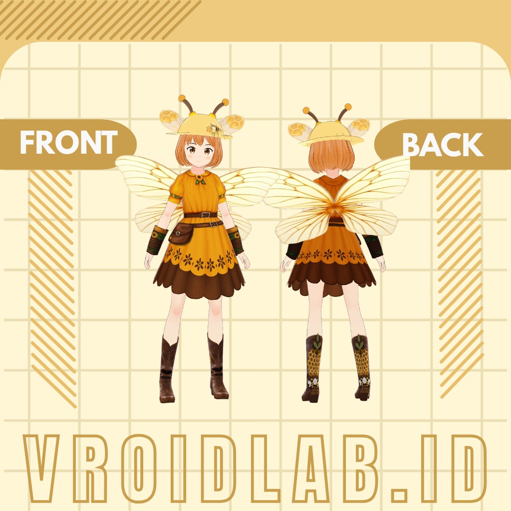 Apisora VRoid Bee Fantasy Dress for Female | VRoid Studio Outfit | Anime Styl | Digital Fashion