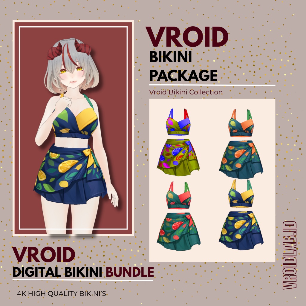 ぶいろいど ふるーつ びきに ぱっけーじ ふぉー ふぃめーる｜ぶいろいど すたじお あうとふぃっと｜あにめ すたいる  VRoid Fruit Bikini Package for Female | VRoid Studio Outfit | Anime Style