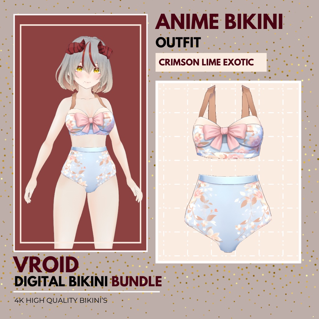 ぶいろいど びきに ぱっけーじ ふぉー ふぃめーる|ぶいろいど すたじお あうとふぃっと|あにめ すたいる VRoid Bikini Package for Female | VRoid Studio Outfit | Anime Style