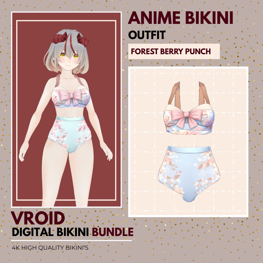 ぶいろいど びきに ぱっけーじ ふぉー ふぃめーる|ぶいろいど すたじお あうとふぃっと|あにめ すたいる VRoid Bikini Package for Female | VRoid Studio Outfit | Anime Style