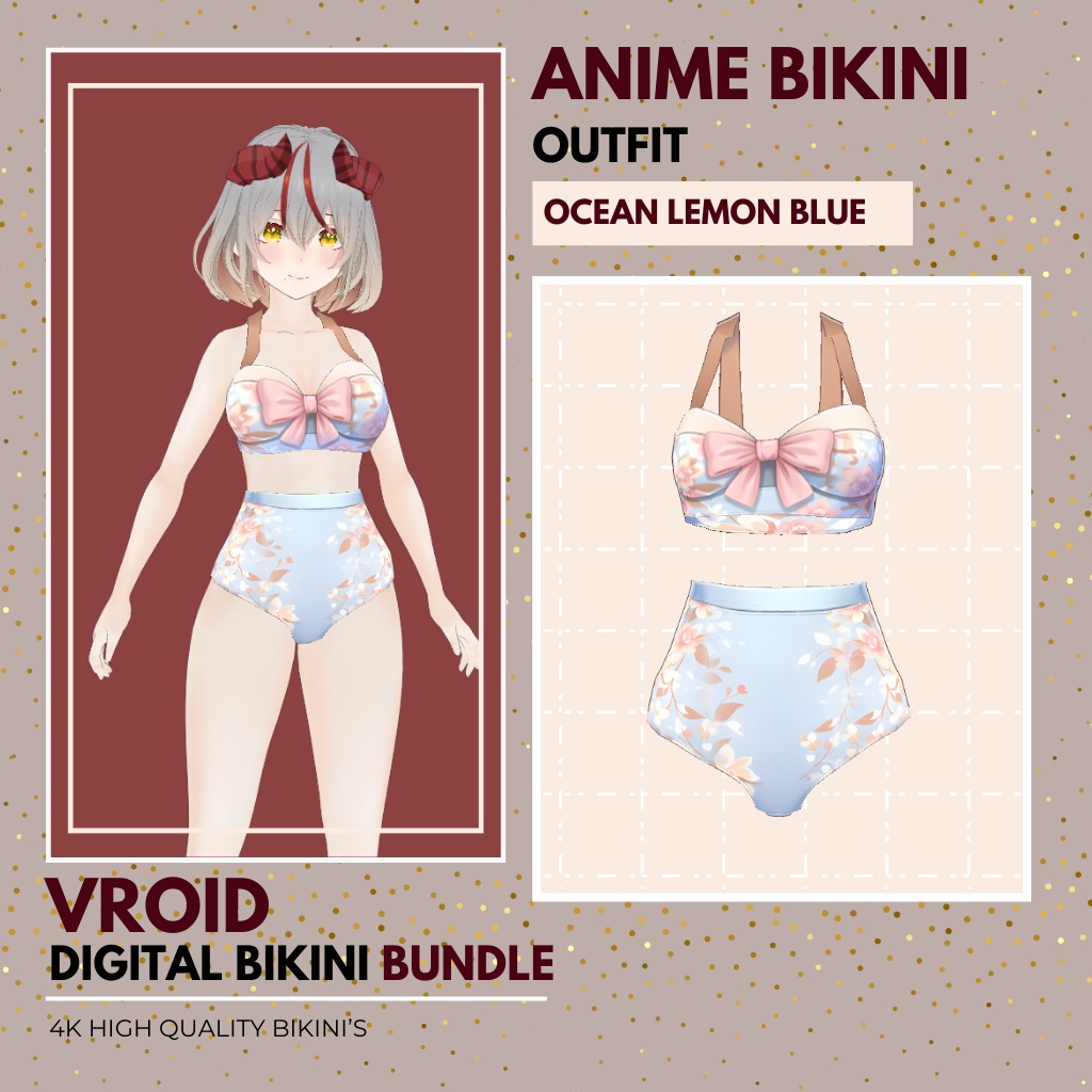 ぶいろいど びきに ぱっけーじ ふぉー ふぃめーる|ぶいろいど すたじお あうとふぃっと|あにめ すたいる VRoid Bikini Package for Female | VRoid Studio Outfit | Anime Style
