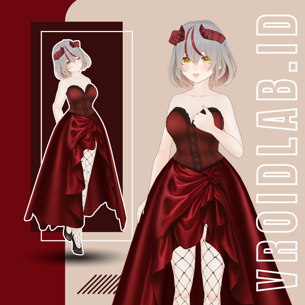 クリムセラ 赤のエレガントドレス | VRoid Studio Outfit | Anime Style