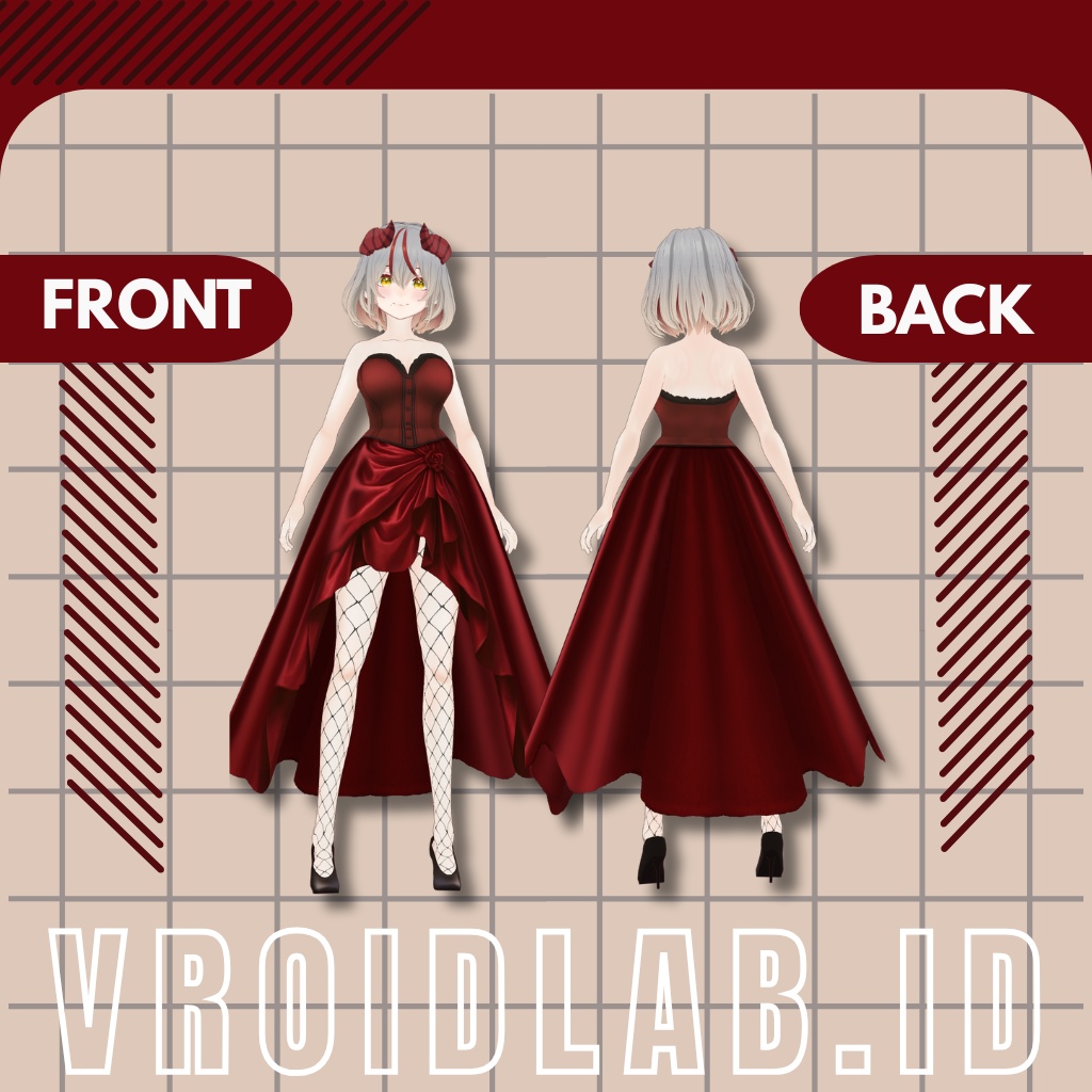 クリムセラ 赤のエレガントドレス | VRoid Studio Outfit | Anime Style
