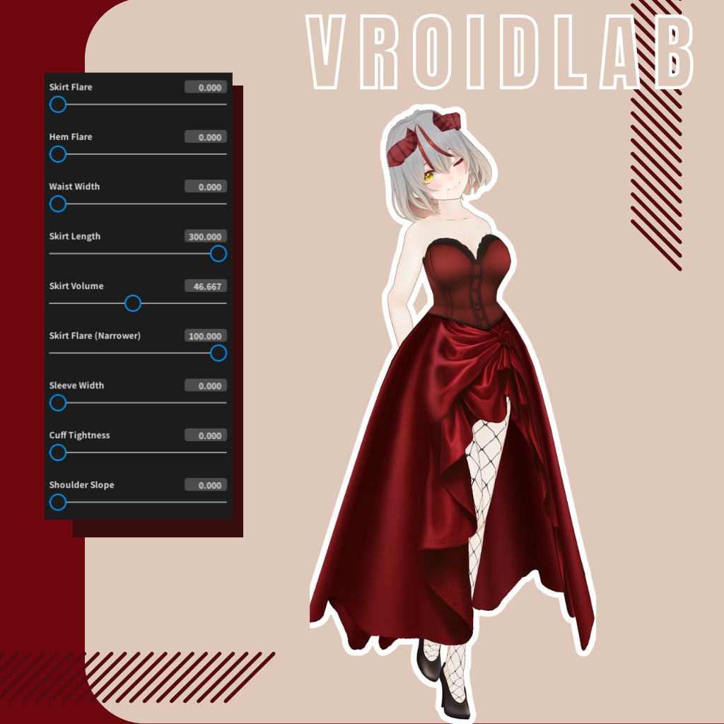 クリムセラ 赤のエレガントドレス | VRoid Studio Outfit | Anime Style