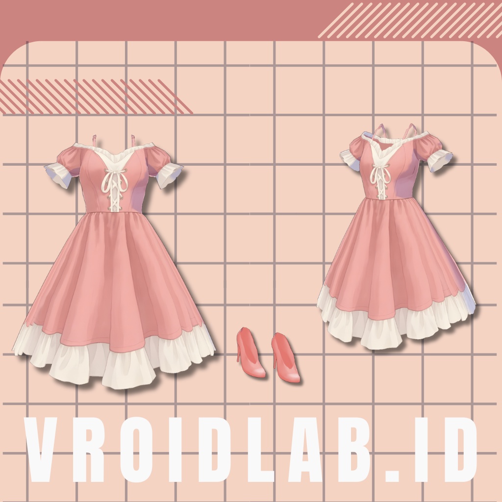 VRoid Romantic Pink Dress for Female | VRoid Studio Outfit