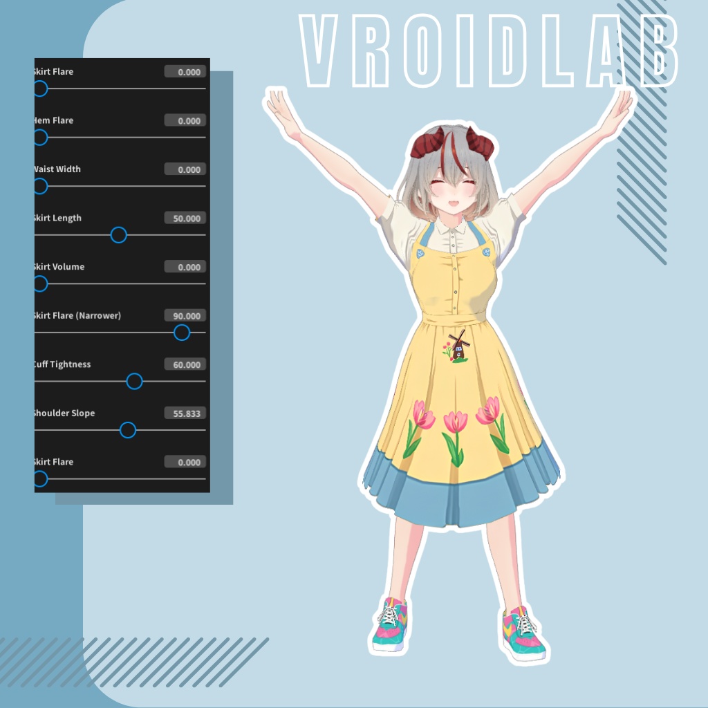 春野ユナ Yuna Haruno – Yellow Flower Dress | VRoid Studio Outfit | Anime Style | Virtual Fashion