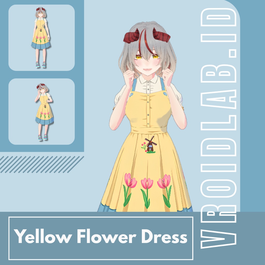 春野ユナ Yuna Haruno – Yellow Flower Dress | VRoid Studio Outfit | Anime Style | Virtual Fashion
