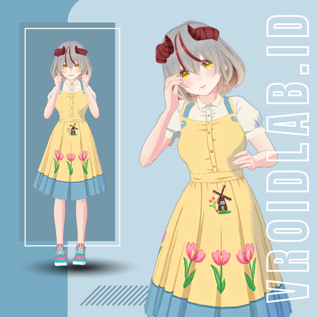 春野ユナ Yuna Haruno – Yellow Flower Dress | VRoid Studio Outfit | Anime Style | Virtual Fashion