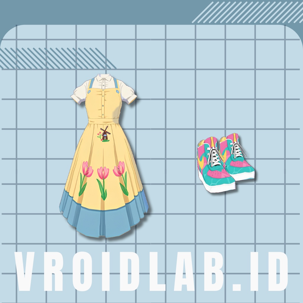 春野ユナ Yuna Haruno – Yellow Flower Dress | VRoid Studio Outfit | Anime Style | Virtual Fashion