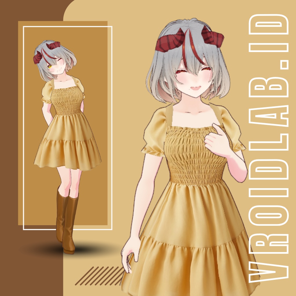Yellow Smocked Mini | VRoid Studio Outfit | Anime Style | Virtual Fashion