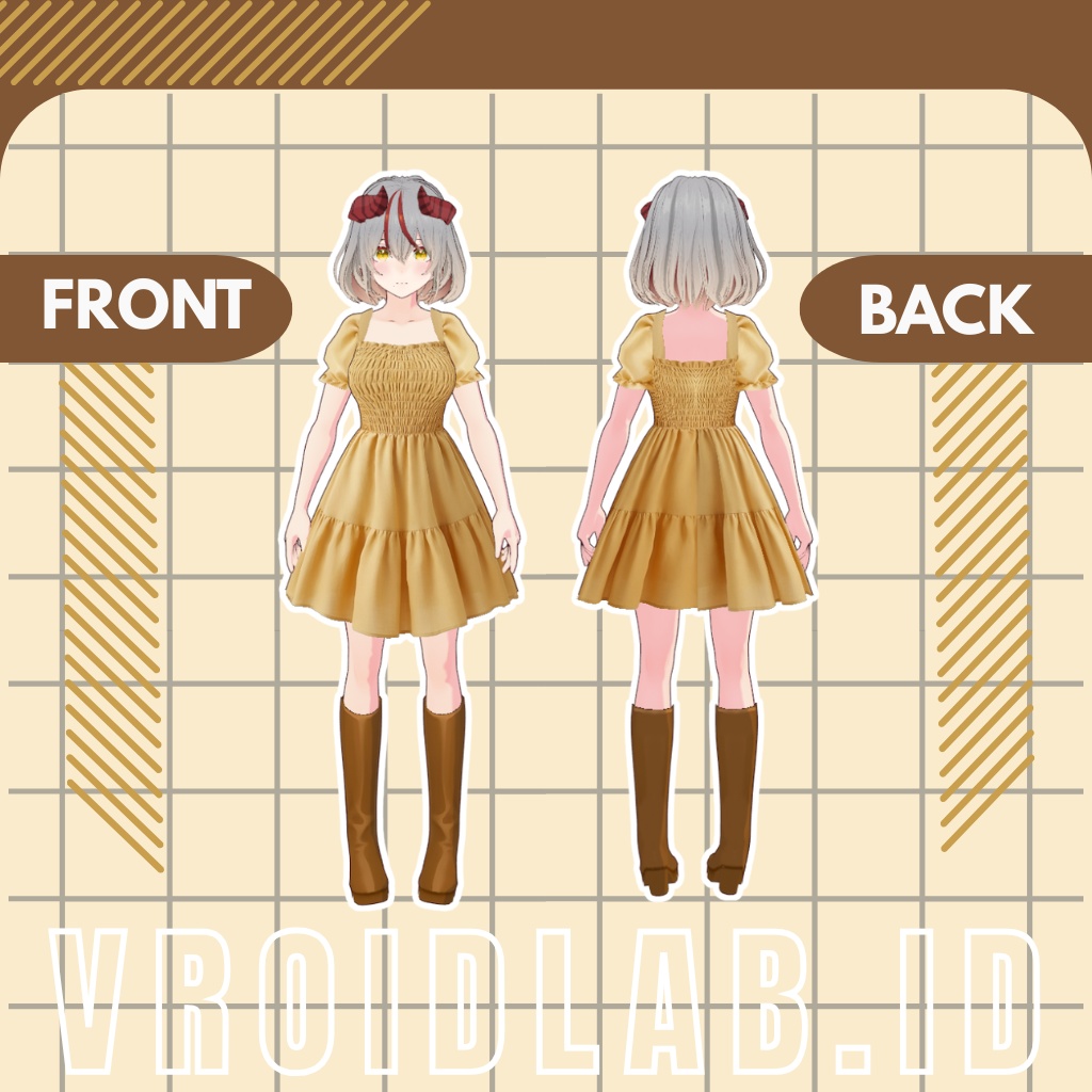 Yellow Smocked Mini | VRoid Studio Outfit | Anime Style | Virtual Fashion