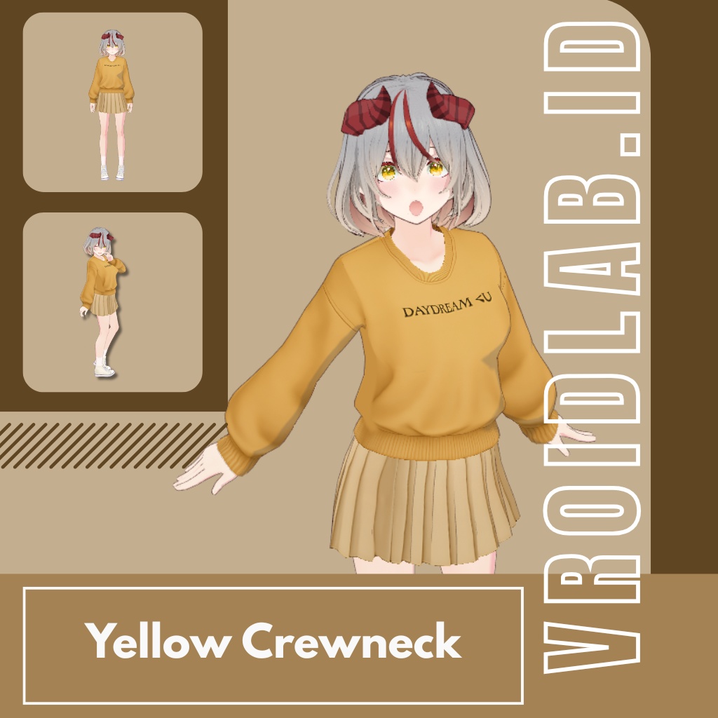 Yellow Crewneck Daydream | VRoid Studio Outfit | Anime Style | Virtual Fashion