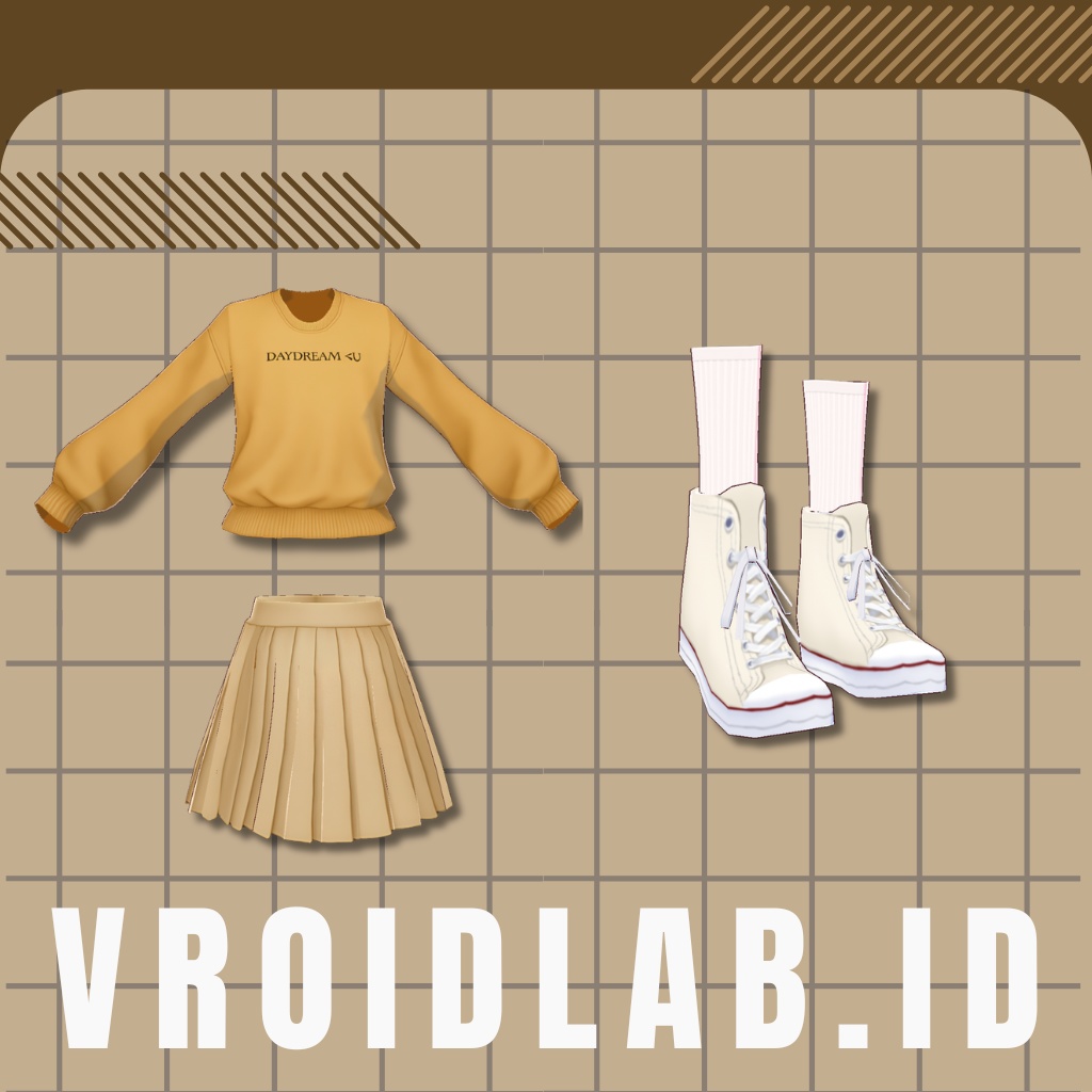 Yellow Crewneck Daydream | VRoid Studio Outfit | Anime Style | Virtual Fashion