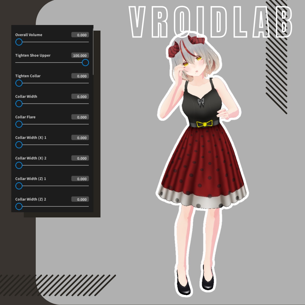 Scarlet Polka Dress | VRoid Studio Outfit | Retro Anime Style | Virtual Fashion