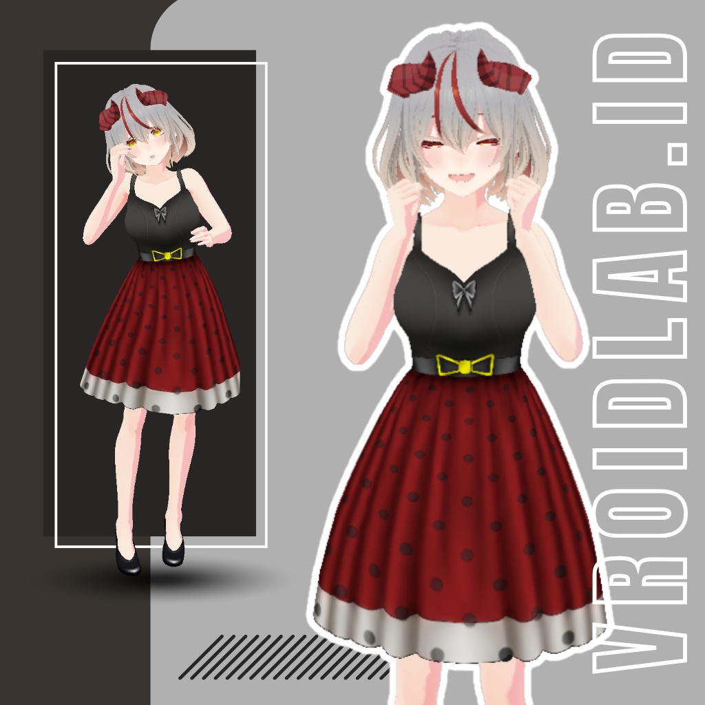 Scarlet Polka Dress | VRoid Studio Outfit | Retro Anime Style | Virtual Fashion