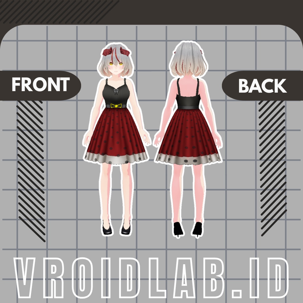 Scarlet Polka Dress | VRoid Studio Outfit | Retro Anime Style | Virtual Fashion