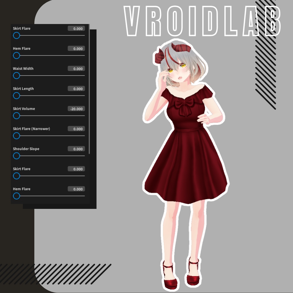 Crimson Ribbon Dress | VRoid Studio Outfit | Elegant Anime Style | Virtual Fashion