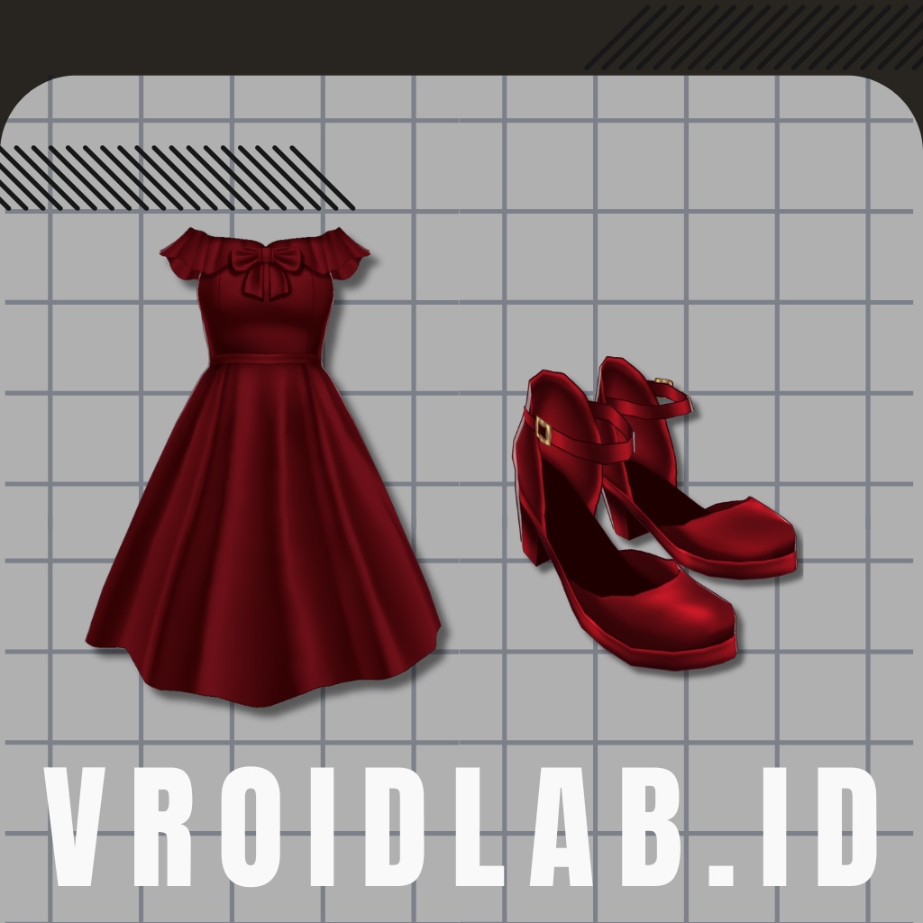 Crimson Ribbon Dress | VRoid Studio Outfit | Elegant Anime Style | Virtual Fashion