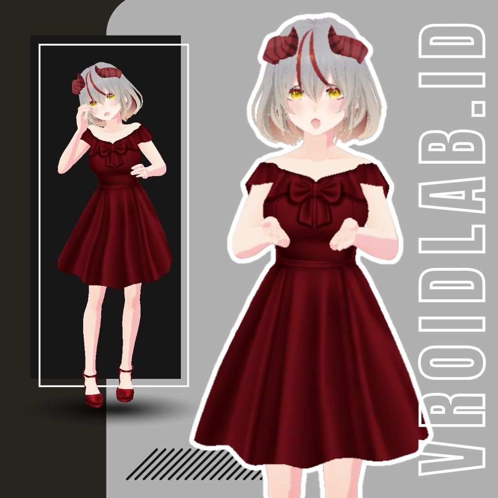 Crimson Ribbon Dress | VRoid Studio Outfit | Elegant Anime Style | Virtual Fashion