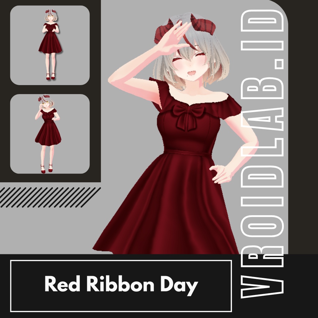 Crimson Ribbon Dress | VRoid Studio Outfit | Elegant Anime Style | Virtual Fashion